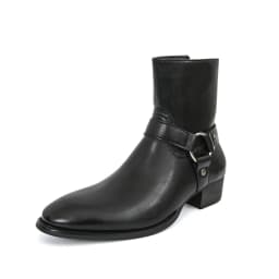 Autumn Fashion Brand Men Breathable Outdoor Cowboy Boots Classic Black Men Comfortable Side Zipper Pointed High Top Leather Shoe