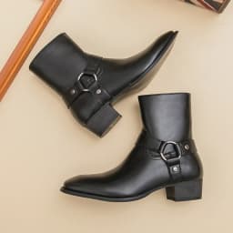 Autumn Fashion Brand Men Breathable Outdoor Cowboy Boots Classic Black Men Comfortable Side Zipper Pointed High Top Leather Shoe