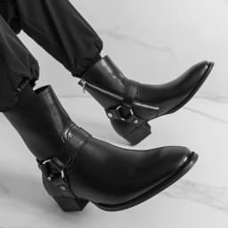 Autumn Fashion Brand Men Breathable Outdoor Cowboy Boots Classic Black Men Comfortable Side Zipper Pointed High Top Leather Shoe