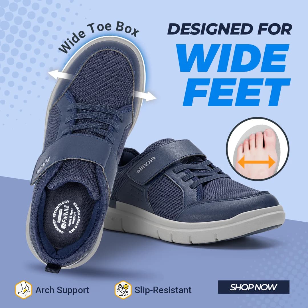 FitVille Wide Men'S Diabetic Walking Shoes Lightweight Non-Slip Breathable Casual Shoe For Swollen Feet Outdoor All Day Comfot