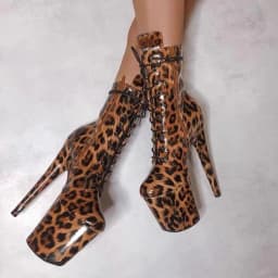 Exotic 20 cm Leopard Print Gothic Stripper Heels Size 34-46 8Inch Platform Ankle Boots Strip Pole Dance Catwalk Round Toe Women