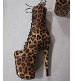 Exotic 20 cm Leopard Print Gothic Stripper Heels Size 34-46 8Inch Platform Ankle Boots Strip Pole Dance Catwalk Round Toe Women