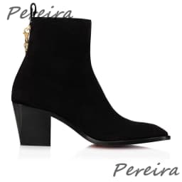 Men Suede Ankle Boots Gold Chain Black Red Velvet Pointed Toe High Heel Shoes Luxury Genuine Leather Side Zipper Chelsea Boots