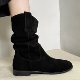 Women's natural suede leather slip-on flats autumn mid-calf boots high quality pleated casual female half boots shoes for woman