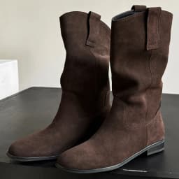 Women's natural suede leather slip-on flats autumn mid-calf boots high quality pleated casual female half boots shoes for woman