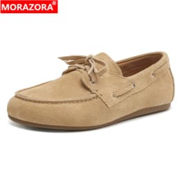 MORAZORA Size 35-43 Ins Hot Genuine Leather Flat Shoes Women Suede Brand Desgin Casual Flats Fashion Ladies Loafers 4 Colors