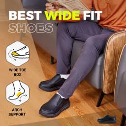 Fitville Men'S Slip-On Shoes Wide Width Leather Casual Shoes Lightweight For Swollen Feet With Arch Support Pain Relief