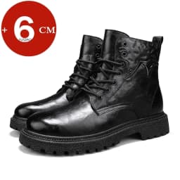 6cm Invisible Height Increasing Men Boots Leather Outdoor Autumn Winter Shoes Warm Non-Slip Comfortable Elevator Ankle Boots