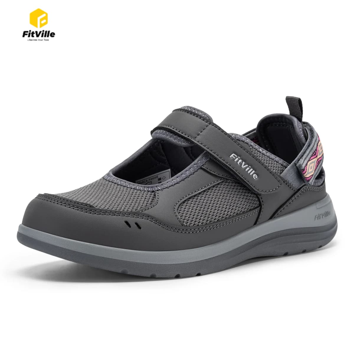 FitVille Women'S Diabetic Shoes Wide Summer Sandals With Adjustable Closures&Arch Support Lightweight Breathable Nurse Shoe