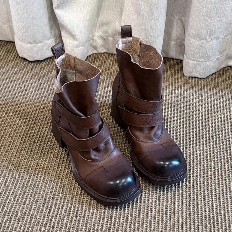 BANFANG Women's Short Boots 6cm Brown Boots Luxury Fashion Brand Design Versatile High Quality Temperament Shoes For Woman