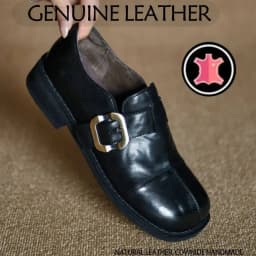Genuine Leather Women Loafers Genuine Leather Shoes for Women Round Toe Chunky Heel Shoes Belt Buckle Women Pumps Daily Shoes