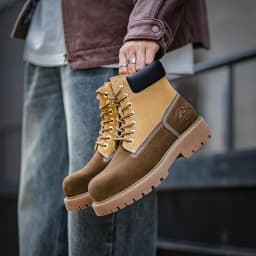 Mr.A Brand Spliced High-Top Wear-Resistant Yellow Boots Outdoor Hiking Leather Comfortable Retro Warm Boots Autumn and Winter Men's Waterproof Boots