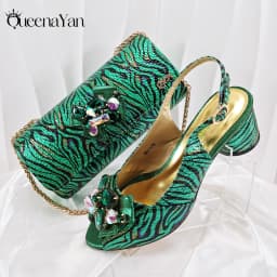 Queena Yan 2025 Women Elegant Gold High Heel Shoe and Matching Bag Set with Rhinestone Accents Stylish Peep Toe Design for Party