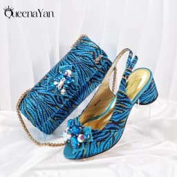 Queena Yan 2025 Women Elegant Gold High Heel Shoe and Matching Bag Set with Rhinestone Accents Stylish Peep Toe Design for Party