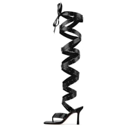 Onlymaker Square Toe Lace-Up Sexy Gladiator Thigh High Studded Wrap Straps Heels Thong Rivet Strappy Thin Heel Fashion Sandals