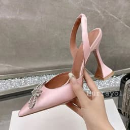 Pointed Toe Satin Silk High Heels Sandals Women Shiny Crystal Cup Heels Back Strap Sandalias Summer Fashion Party Banquet Shoes