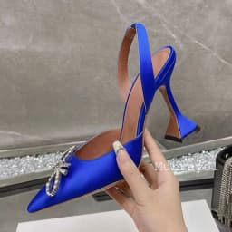 Pointed Toe Satin Silk High Heels Sandals Women Shiny Crystal Cup Heels Back Strap Sandalias Summer Fashion Party Banquet Shoes