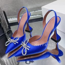 Pointed Toe Satin Silk High Heels Sandals Women Shiny Crystal Cup Heels Back Strap Sandalias Summer Fashion Party Banquet Shoes