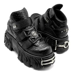 New Punk Style Women Shoes Lace-up Heel Height 6CM Platform Shoes Woman Metal Decor Woman Sneakers Gothic Ankle Rock Boots