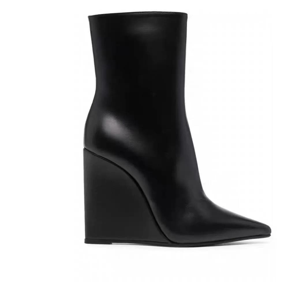 New Autumn/Winter Women's Black/Red Wedge Ankle Boots High Heel Pointed Toe Back Zipper Fashion Elegant All Match Short Boots