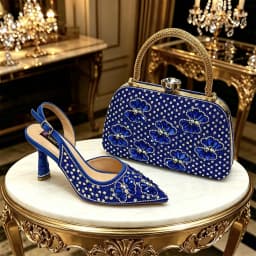 Venus Chan Gold Pointed Toe Rhinestone Heels & Bag Set, Sparkly Slingback Shoes for Women Wedding Party Evening Prom