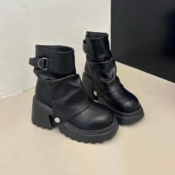 Punk Style Women Ankle Boots Buckle Strap Rivet Round Toe Platform Thick Heel Short Boots Autumn Winter Concise Botas Mujer