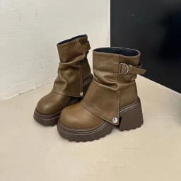 Punk Style Women Ankle Boots Buckle Strap Rivet Round Toe Platform Thick Heel Short Boots Autumn Winter Concise Botas Mujer