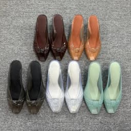Women Transparent Jelly Mule Heels Peep Toe Clear Kitten Heel Slide Sandals Waterproof Slip On Jelly Shoes Casual Summer
