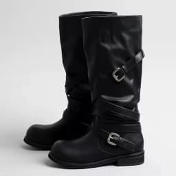 Eilyken Autumn Winter Punk Style Women Knee-High Boots Long Booties Fashion Belt Buckle Round Toe Low Heels Shoes