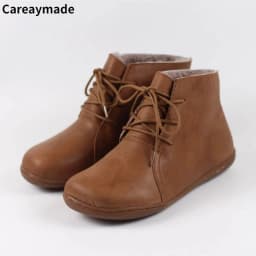 Careaymade-Genuine leather wider toe big size Women's shoes,winter handmade ankle boot,Fashion warm wool boots man single boots