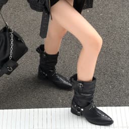 2026 Autumn Rivet Buckle Women Mid Calf Boots Pu Leather Square Heel Pointed Toe Shoes Daily Casual Female Mordern Booties