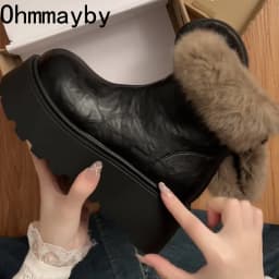 Winter Platform Height Increase Women Warm Snow Boots Fashion Non Slip Dress Shoes Street Style Fleece Lined Short Botas Mujer
