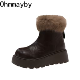 Winter Platform Height Increase Women Warm Snow Boots Fashion Non Slip Dress Shoes Street Style Fleece Lined Short Botas Mujer