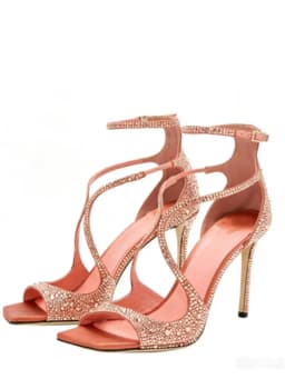 Summer Rhinestone Toe Baring Slim Heel Sandals for Ladies, Fashionable and Shiny Party, Wedding Ladies, High-Heeled Sandals