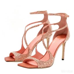 Summer Rhinestone Toe Baring Slim Heel Sandals for Ladies, Fashionable and Shiny Party, Wedding Ladies, High-Heeled Sandals