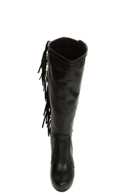 Women's Black Leather Fringe Wedge Knee High Boots Platform vintage Plus Size 46 High Heels Boot Luxury Designer sexy Shoes