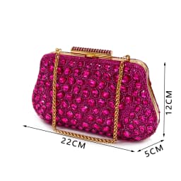 Women's Elegant Magenta Sparkly Rhinestones Chunky-Heels Slingbacks Peep Toes Sandals And Clutch Bag Set Wedding And Party Shoes