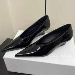 Pointed Toe Genuine Leather Wedges Single Shoes Women Shallow Mouth Solid Color Sandals Spring Summer Party Dress Shoes Pumps