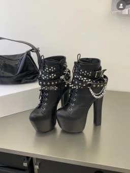 Eilyken Fashion Chunky High Heels Platform Women Boots Designer Silver Chain Belt Buckle Round Toe Nightclub Shoes SZIE 45