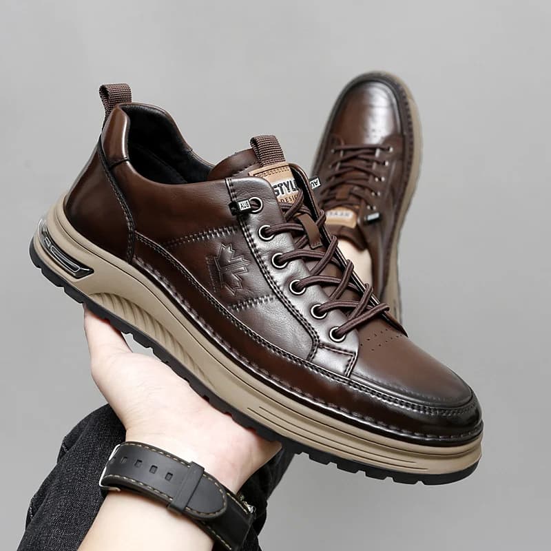 Luxury Genuine Leather Mens Casual Business Shoes High Quality Fashion Lace-up Office Dress Shoes Outdoor Running Men Sneakers