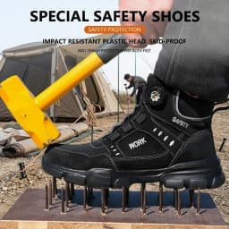Breathable Lightweight High‑Top Rotary Knob Safety Shoes Anti‑smash Puncture‑Proof Steel Toe Industrial Boots For Metallurgical