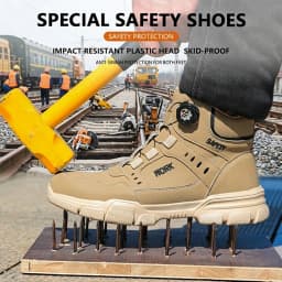 Breathable Lightweight High‑Top Rotary Knob Safety Shoes Anti‑smash Puncture‑Proof Steel Toe Industrial Boots For Metallurgical