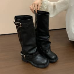 CNEYEIBN Vintage Platform Heel Women Knee High Boots Autumn Winter Female Thick Bottom Shoes Buckle Decor Knight Long Booties