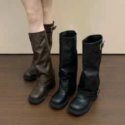 CNEYEIBN Vintage Platform Heel Women Knee High Boots Autumn Winter Female Thick Bottom Shoes Buckle Decor Knight Long Booties