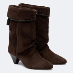 Women Suede Knee‑High Boots Tassel Decoration Casual Fashion Pointed Toe Block Heel Slouchy Boots Bohemian Ladies Long Boots