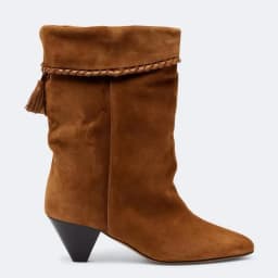 Women Suede Knee‑High Boots Tassel Decoration Casual Fashion Pointed Toe Block Heel Slouchy Boots Bohemian Ladies Long Boots