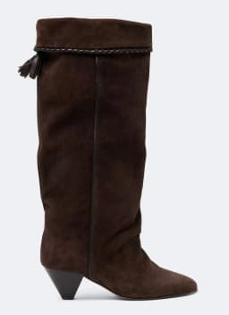 Women Suede Knee‑High Boots Tassel Decoration Casual Fashion Pointed Toe Block Heel Slouchy Boots Bohemian Ladies Long Boots