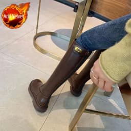 Shoes for Women Leather Platform Footwear Round Toe Ladies Boots Brown Fashion 2025 New in Demi-season Waterproof Work Pu Rock