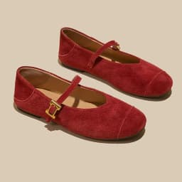 AIYUQI Women's Flat Shoes Genuine Leather 2026 New Spring Women's Mary Jane Shoes Red Literary Ballet Shoes Women