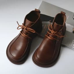 Обувь С Широким Носом Genuine Leather Retro Wide Toe Shoes Women's Short Boots Natural Leather Single Spring Autumn Boots